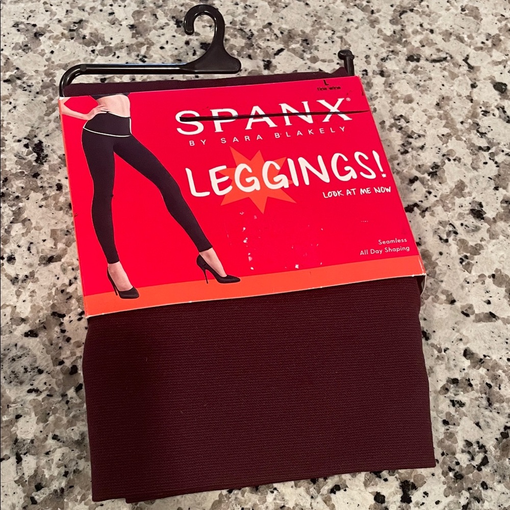 SPANX Leggings, shapewear, in fine wine, Deep Burgundy color, size Large, NWT